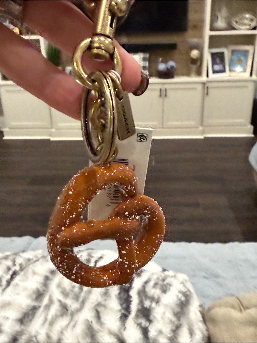 Coach Gold-Tone Pretzel Key Charm in Brown